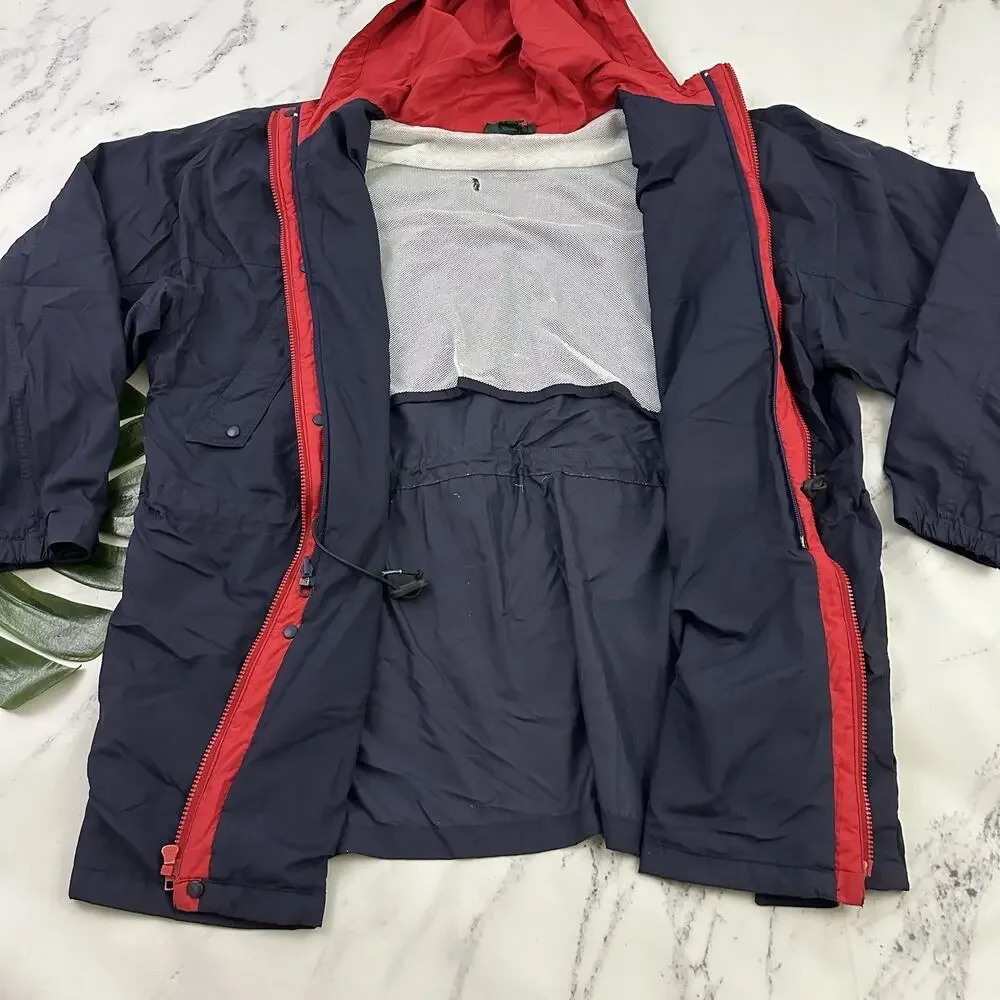 J.Crew Mens Vintage 90s Windbreaker Jacket Size XL Navy Blue Hooded Oarsman